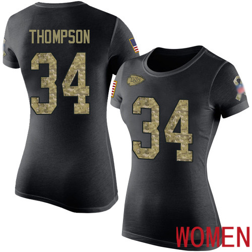 Women Football Kansas City Chiefs #34 Thompson Darwin Black Camo Salute to Service T-Shirt